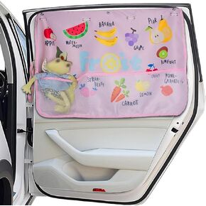 Car Window Shade for Baby, 19.5"×26.8" Cartoon Pattern Auto Window Curtain Blocks Sun & Heat, Vehicle Side Window Sun Shield with Pocket & Suction Cups, Car Accessories (Rocket)