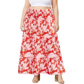 Women's Plus Size Maxi Skirt High Waist Pleated Flowy Floral Long Skirts with Pockets