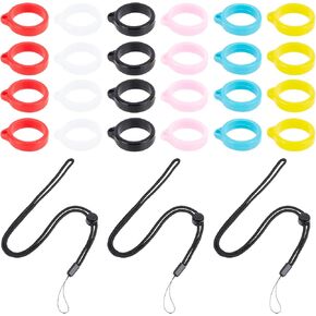 GORGECRAFT 24PCS 6 Colors Silicone Rubber Rings Holder with 6Pcs Lanyard String Loss-Proof Pendant Holder for Pens Device Office Daily Sport Soft Pen Protective Ring 20mm Diameter