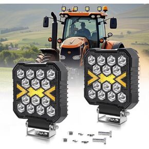 4 Inch Led Work Lights for Truck, 36W 15000LM IP68 White Amber Round Worklight Auxiliary Spotlights Offroad Driving Light for Tractor Suv Atv Boat Car
