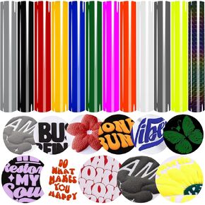 3D Puff Vinyl Heat Transfer Vinyl for DIY T-Shirt Compatible with Cricut Air/Maker, Cameo HTV Heat Transfer Iron on Vinyl for Heat Press T-Shirt Clothes (12 Sheets 12 Colors, 10" x 12")