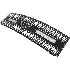 APS Compatible with Chevy Silverado 2500HD 3500HD 2015-2019 Main Upper Stainless Steel Black Laser Cut Mesh with Stud Rivets & LED Grille Insert CL6333L