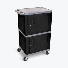 LUXOR WT50GY-B 42"H Tuffy AV Cart - Double Cabinet, Four 4" Heavy-Duty Casters, Two with Locking Brakes, Multipurpose Storage for Video Projector, TV, Laptop
