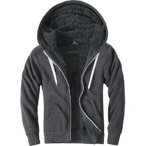Little Beauty Fleece Hoodies for Men Winter Thick Jackets Sherpa Lined Zip Up Sweatshirt With Kanga Pocket