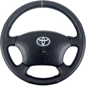 Hand-Sewing Steering Wheel Wrap Cover Black Perforated Leather/Grey Marker Strip Wrap Interior Protection Accessories for Toyota Tacoma 2005-2011/ 4Runner 2003-2009/ Tundra 2003-2006/ LC120 2004-2009