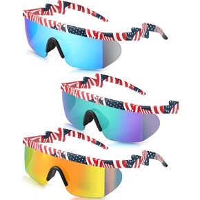 Frienda 3 Pairs 80s 90s Retro Semi Rimless Sunglasses American USA Flag Sunglasses Zigzag Glasses for Men Women