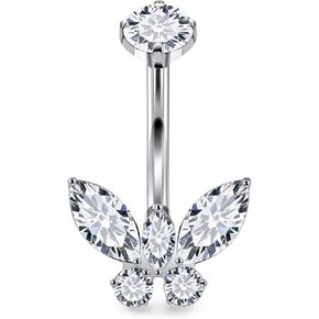 14G Astm F136 Titanium Internally Threaded Long Belly Button Ring Piercing Jewelry Cubic Zirconia Navel Rings Stud Belly Barbell Piercing Jewelry for Women 10MM 12MM 14MM Belly