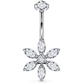 14G Astm F136 Titanium Internally Threaded Long Belly Button Ring Piercing Jewelry Cubic Zirconia Navel Rings Stud Belly Barbell Piercing Jewelry for Women 10MM 12MM 14MM Belly
