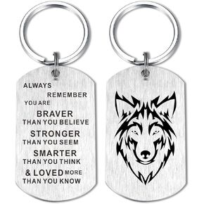 Kisseason Fashion Wolf Keychain Inspiratinal Gift Wolf Fans Key chain Dog Tag Wolf Gift for Men Women