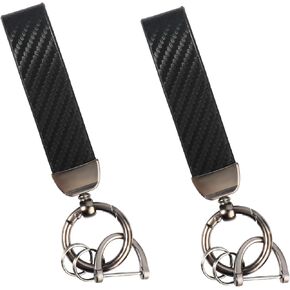 2PCS Leather Car Keychain for Men - Carbon Fiber Mens Keychain for Car Keys, Quick Release Spring with D-Ring Anti Lost Car Keychain Organizer