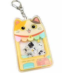 Cute Calico Cat Claw Machine Keychain Shaker Charms Accessories for Bag Backpacks