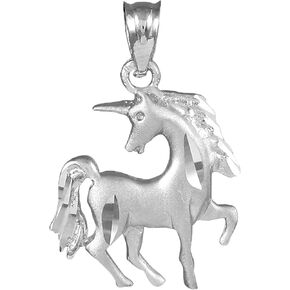 .925 Sterling Silver Satin Finish Unicorn Charm Pendant - Choose Pendant Only or Necklace with 16"-22" Chain