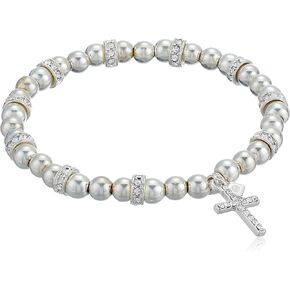 Nine West Women's Boxed Silver Cross Stretch Bracelet, Size: 0