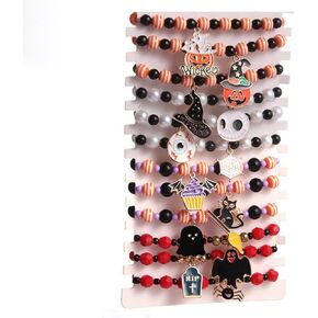 12Pcs Halloween Bracelet Set Cartoon Ghost Pumpkin Spider Multilayer Stackable Bracelet Colorful Beaded Spooky Treat or Trick Letter Stretch Bracelet for Women Halloween Costume Cosplay Jewelry