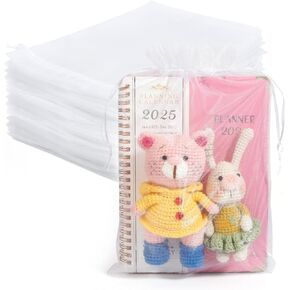 Organza Bags, Mesh Bags Drawstring 8x12 Inch, 50 PCS White Sheer Organza Bags, Large Wedding Gift Gags, Party Favor Bags, Fruit Protection Bags, Mesh Gift Bags Candy Goodie Bags for Christmas Birthday