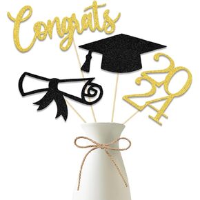 2024 Graduation centerpiece Sticks,Class of 2024 Table Toppers for Graduation Decorations,Graduation Party Centerpieces for Tables 12 Pieces Gold Black