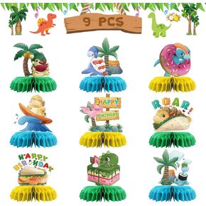 INNORU Dinosaur Birthday Table Honeycomb Centerpieces, Baby Shower Honeycomb Table Toppers Girl Boy Birthday Party Table Decorations Kids Dinosaur Favor Photo Booth Props 9 PCS