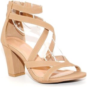 TOP Moda TRENDSup Women Stylish Heels Ankle Straps and Zipper Closure Open Toes Sandals With Medium Block Heels