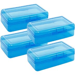 Large Capacity Clear Pencil Box, Pencil Case, Plastic Pencil Boxes, Stackable Design, Supply Boxes for School Classroom, 4-Pack (Blue)