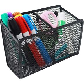 Magnetic Pencil Holder - 2 Generous Compartments Magnetic Storage Basket Organizer - Extra Strong Magnets - Perfect Mesh Pen Holder to Hold Whiteboard, Locker Accessories