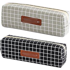 YIKANGHENG 2 Pcs Pen and Pencil Box, 7.8 Inch x 3.9 Inch x 2 Inch Soft Pencil Bag for Pen and Marker Storage and Holiday Gifts (Chequer)