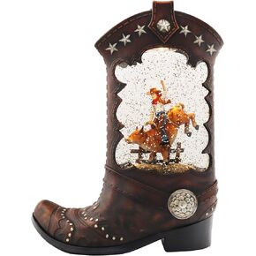 Victory Creative Cowboy in Boot Snow Globe Spinner 10.25" H with Swirling Glitter Battery Operated, Timer & USB