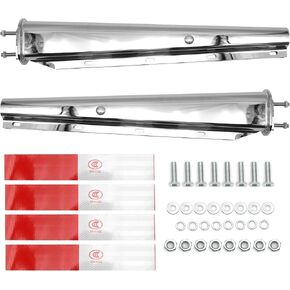 Chrome Straight Spring Loaded Mud Flap Hanger fit for semi Trucks, 2.5" Bolt Spacing,30" Length with Reflective Strip Sticker, Right & Left Side, 2PCS
