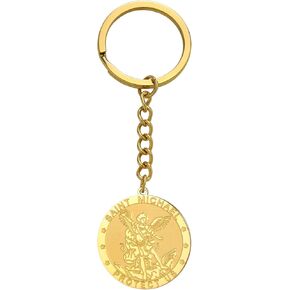 TEAMER Saint Michael Keychain Stainless Steel Religious St. Michael Keychain The Great Protector Archangel Amulet Keyring