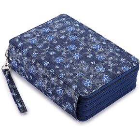 BTSKY مقلمة ملونة - 200 فتحة حامل قلم رصاص حقيبة قلم رصاص سعة كبيرة منظم قلم رصاص مع حزام مقبض صندوق رصاص ملون مفيد مع نمط الطباعة زهرة زرقاء in Kuwait