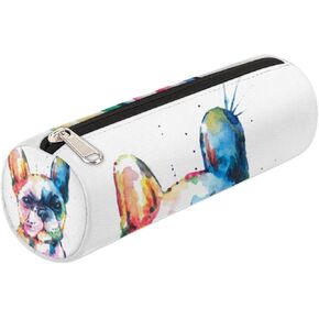 Playful Baby Foxes Canvas Pencil Case Bag, Cute Fox Cylinder Zippe Pencil Case Storage Pouch Simple Stationery Bag for Middle High School Office College Student