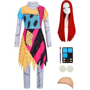 Sally Costume Girls Doll Princess Cosplay Dress Kid Halloween Costumes Christmas Nightmare Outfits with Face Paint Wig