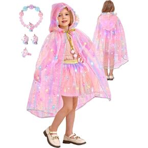Princess Dress Up Clothes for Girls Aged 3 4 5 6, Light Up Princess Cape & Skirt with Accessories Toy, Princess Dress for Birthday Christmas Gift