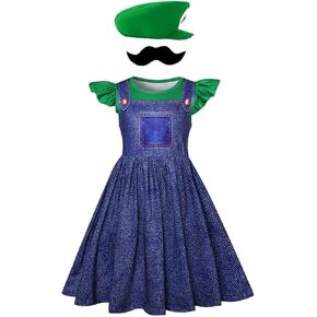 Girls Super Bros Workgirl Costume Kids Puff Sleeve Fairy Cosplay Fancy Dress Up Outfits With Accessories