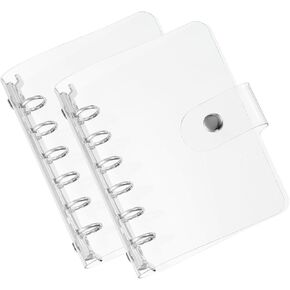 PATIKIL A7 Clear Binder Cover, 2Pcs Soft PVC Loose Leaf Binder Protector Refillable Notebook Shell with Snap Button Closure 6 Ring for DIY Meeting Notebook Folder,Gold Tone and Silver Tone