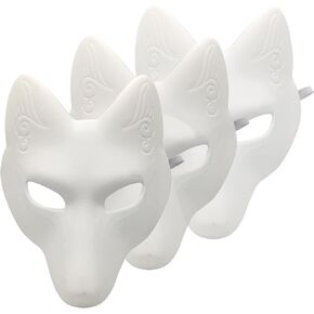 YangYong White Kitsune Mask DIY Bases, Blank Unpainted Paintable Plain Fox Masks