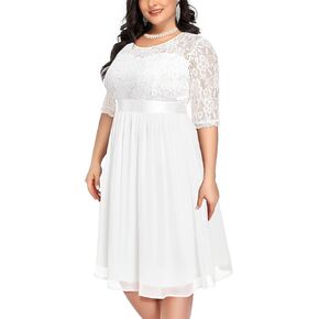 Pinup Fashion Plus Size Lace Chiffon Wedding Guest Dresses Women Cocktail Party Midi Dress