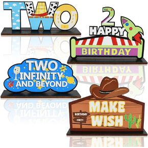 Space Theme 2nd Birthday Party Supplies 2nd Birthday Decorations and Favors for Two Year Olds Birthday Table Centerpieces（4Pcs）