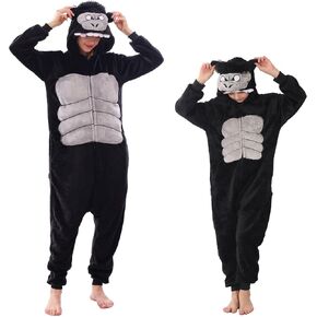 Animal Hooded Onesie Costume for Kids Adults Boys Girls Halloween Easter Mens Womens Cosplay Outfit Kit Black Gorilla