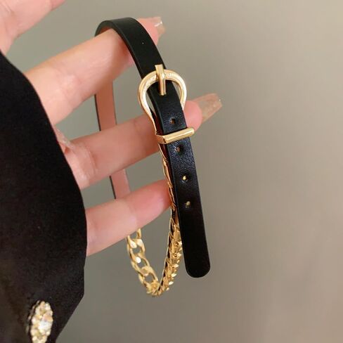 Black Choker Leather Choker Belt Buckle Necklace Leather Collar for Women Metal Chain Splice Collar Gothic Choker Fashion Versatile Jewelry Gift in Saudi Arabia