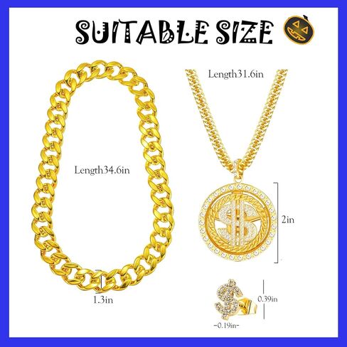 80/90s Hip Hop Costume Outfit Set For Men Women Gold Dollar Sign Baseball Hat Chain Ring Kanji Ring Old School Rapper Sunglasses Gold Chain Money Chain Faux Gold Rope Chain Bracelet Rapper Accessories Halloween Party Decorations in Saudi Arabia