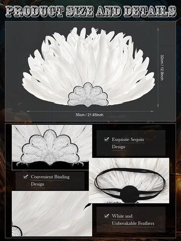 قطعتين من عصابة رأس الهالوين من الريش بجعة الطاووس وقفازات طويلة من الدانتيل من أجل حفلة تنكرية للكرنفال in Kuwait