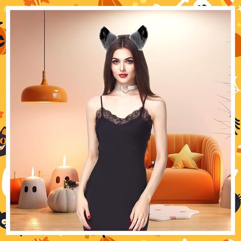 Cindeer 4 Pcs Furry Costume Set, Cat Ears and Tail Animal Cosplay Costume, Halloween Party Accessories in Saudi Arabia