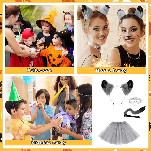 Cindeer 4 Pcs Furry Costume Set, Cat Ears and Tail Animal Cosplay Costume, Halloween Party Accessories in Saudi Arabia