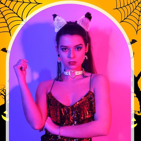 Cindeer 4 Pcs Furry Costume Set, Cat Ears and Tail Animal Cosplay Costume, Halloween Party Accessories in Saudi Arabia