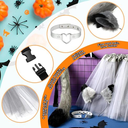 Cindeer 4 Pcs Furry Costume Set, Cat Ears and Tail Animal Cosplay Costume, Halloween Party Accessories in Saudi Arabia