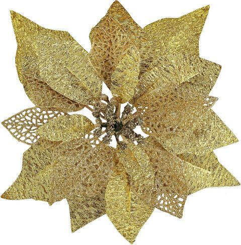 14 Set 8.7" Wide 4 Layers Christmas Blue Glitter Poinsettia Flowers Picks Christmas Tree Ornaments for Blue Christmas Tree Wreaths Garland Holiday Seasonal Festive Navidad Decoration Gift Box Included in Kuwait