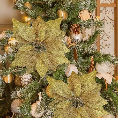 14 Set 8.7" Wide 4 Layers Christmas Blue Glitter Poinsettia Flowers Picks Christmas Tree Ornaments for Blue Christmas Tree Wreaths Garland Holiday Seasonal Festive Navidad Decoration Gift Box Included in Kuwait