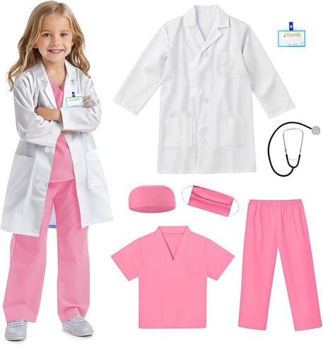 RioRand Doctor Costume for Kids With Stethoscope Lab Coat Career Day Costume Halloween Dress Up For Boys Girls 3-11 in Saudi Arabia