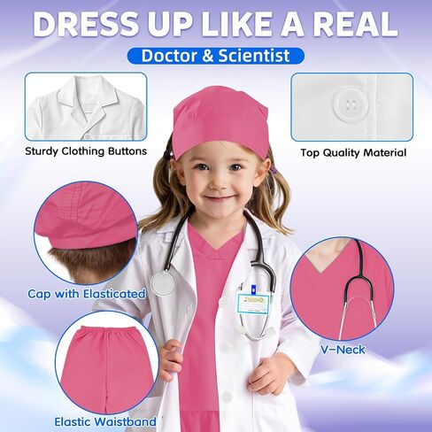 RioRand Doctor Costume for Kids With Stethoscope Lab Coat Career Day Costume Halloween Dress Up For Boys Girls 3-11 in Saudi Arabia