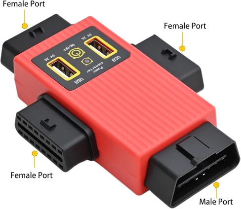 iKKEGOL Pocket Obd2 obdii كامل 16 دبوس 1 ذكر إلى 3 أنثى محول محول كابل obd مع 2 منفذ USB لشحن موسع التشخيص (أحمر) in Kuwait